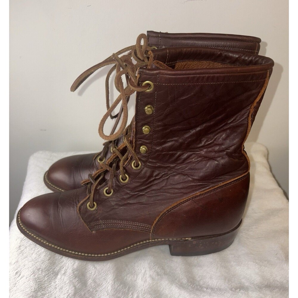 VTG Larry Mahan Burgundy Packer Boots Sz 8 M